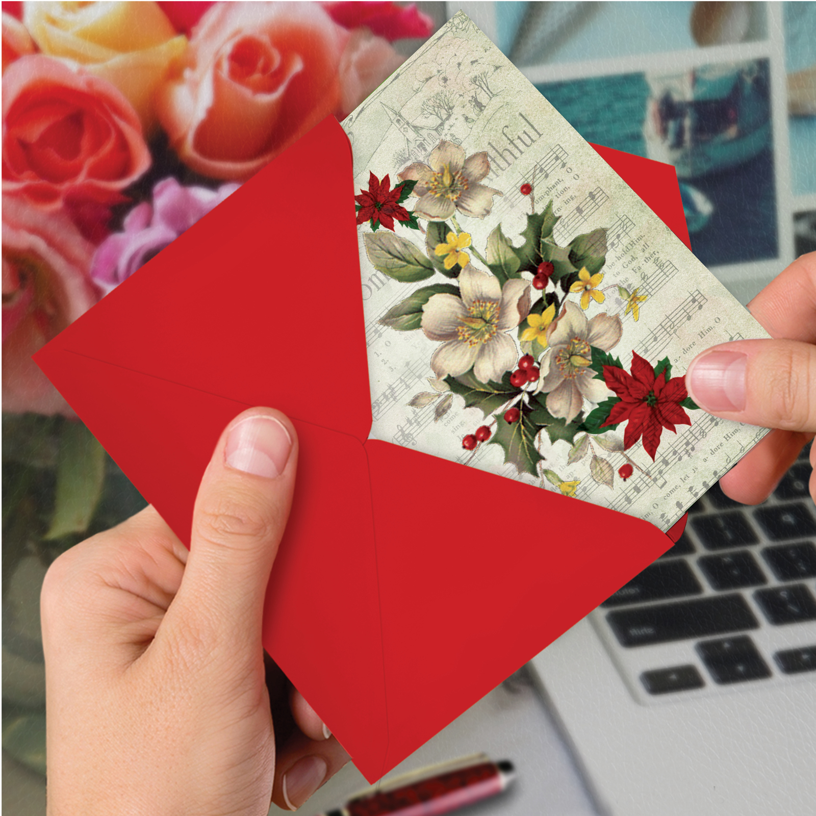 Pack of 12 Merry Christmas Greeting Cards (1 Design, 12 Cards) - Holly Notes Christmas Thank You Cards B6650DXTG