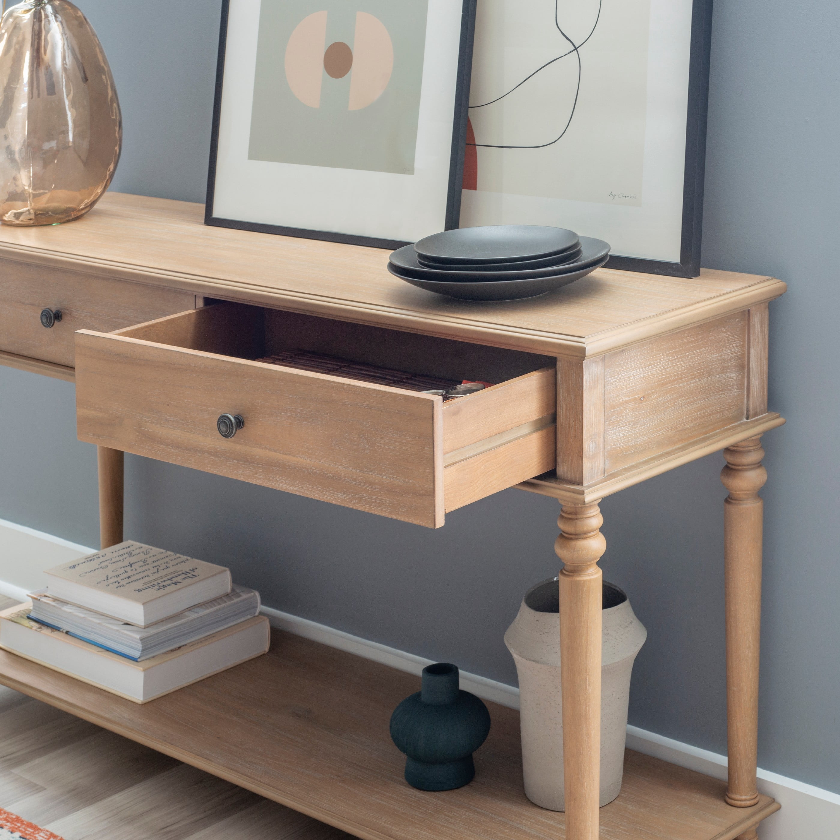 Powell Mcghie Rustic Two Drawer Wood Console Table with Shelf, Natural