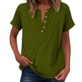 thumbnail image 2 of YMNXA Women'S T Shirts Short Sleeved Solid Color Button Fashion Comfortable Soft Top For Daily Wear Army Green L, 2 of 6