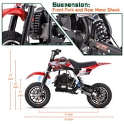 Kids Mini 50CC Gas Dirt Bike, DB1 Model 2 Stroke Ride on Bike with Off-Road Tire, Shocks, Pull Start, Oil Mixed Required, Support Up to 165lbs