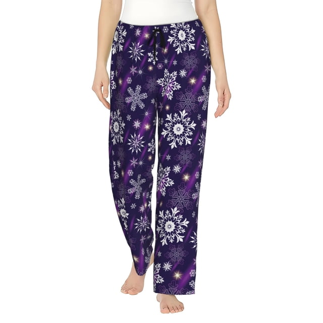 Balery Christmas Purple Snowflakes Pantalones de pijama para mujer, pijamas ultraligeros, pantalones de estar por casa-3X-Large