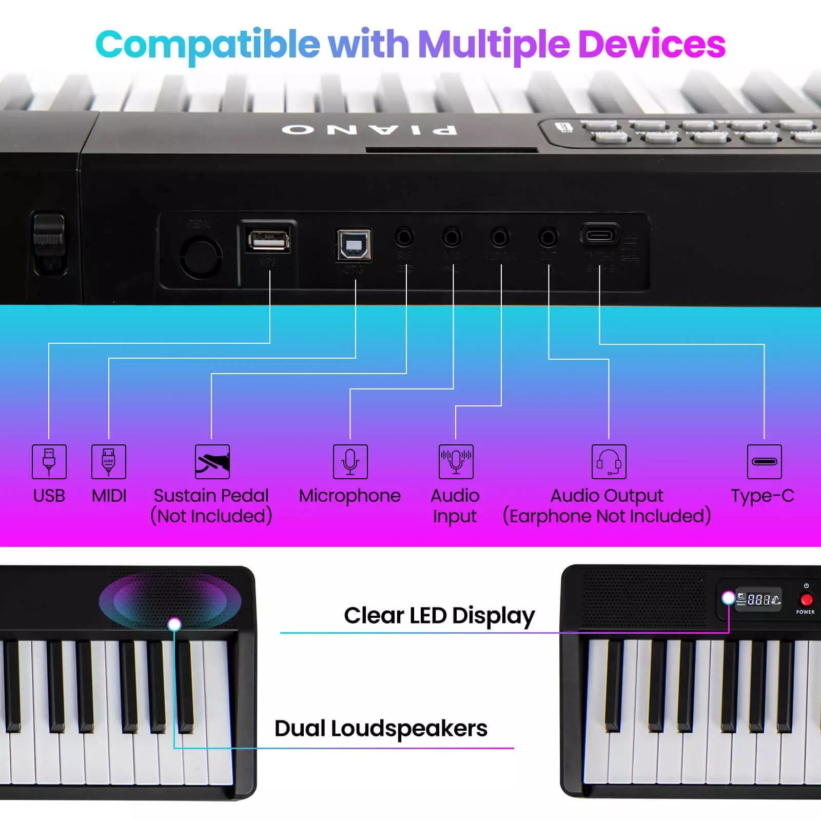 Harmijoy 88 Key Folding Piano Keyboard, Full-size Semi-weighted Electronic Piano with Wireless MIDI
