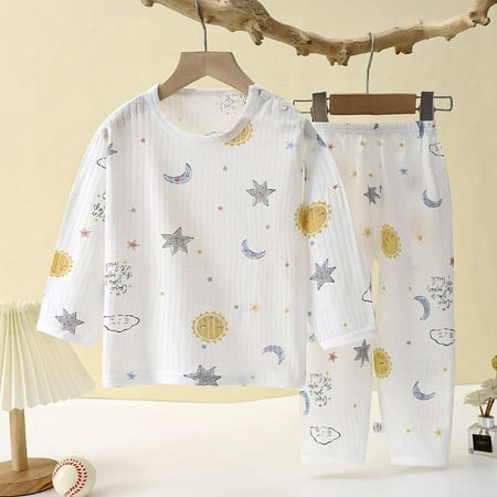

Lilgiuy Toddler Girls Boys Summer Set Casual Long Sleeve Comfortable Loungewear Breathable Air-conditioned Clothing Home Clothes Two Piece Outfit