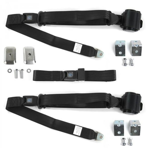 SafeTboy 683671 Chevy Bel Air 1955-1957 Standard 3 Point Black Retractable Bench Seat Belt Kit with Bracketry - 3 Belts