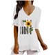 thumbnail image 1 of Blusa superior de lino y algodón con estampado de manga corta y cuello redondo para mujer Pompotops  hkajfhjk468839, 1 of 5