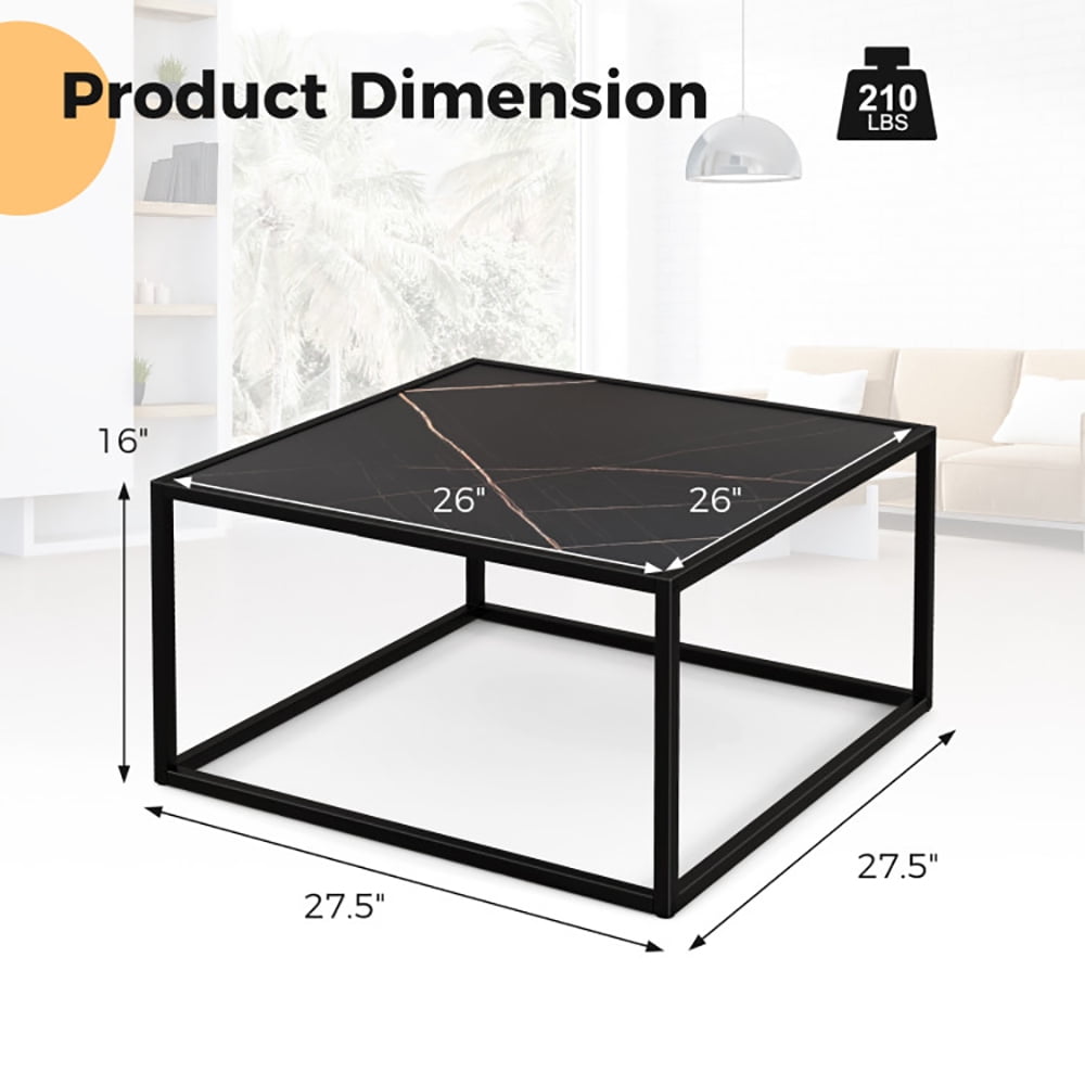 Finihen Glass Coffee Table, Square Coffee Table, Modern Glass Square Coffee Table with Metal Frame, for Living Room, Reception Room, Black Finihen Glass Coffee Table, Square Coffee Table, Modern Glass Square Coffee Table with Metal Frame, for Living Room, Reception Room, Black