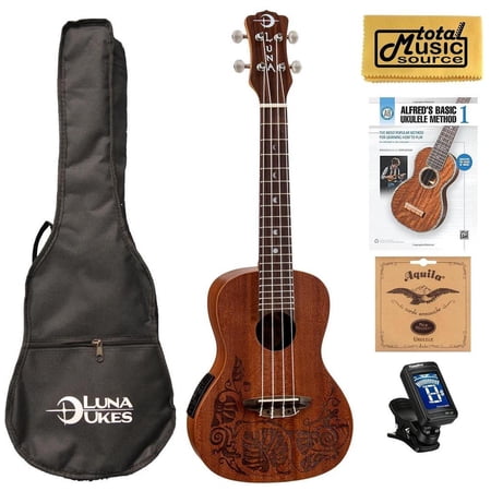 Luna Mahogany Series Mo'o Acoustic-Electric Concert Ukulele w/ Gigbag,Tuner,Strings,Book & PC, UKE MO EL COMPBK