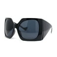 thumbnail image 2 of Womens XL Oversized Rectangular Thick Arm Wrap Around Plastic Sunglasses All Black, 2 of 4