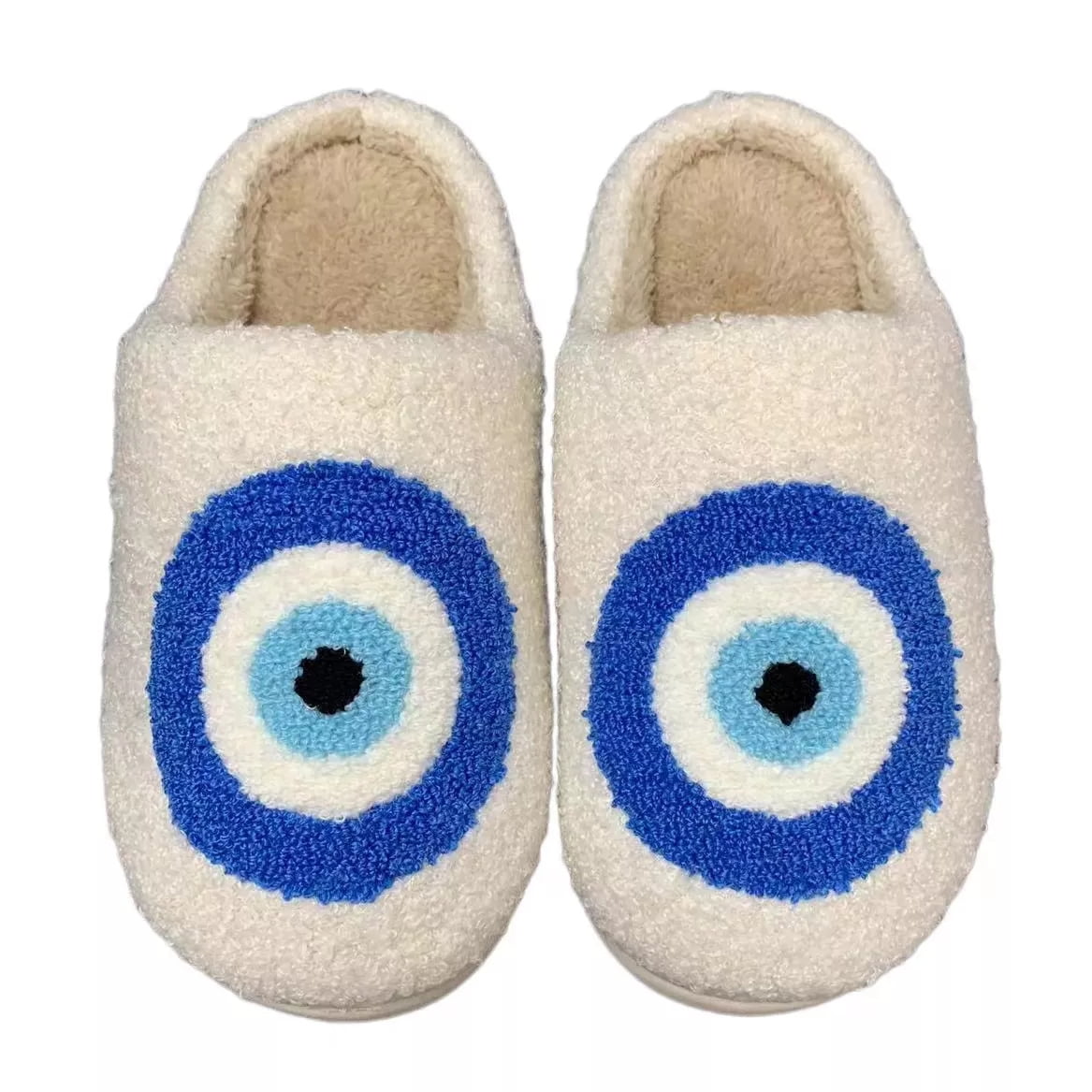 PacificPlex Womens Evil Eye Fuzzy Preppy Smile Slippers Retro Cozy