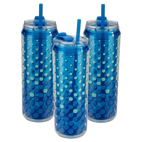 Cool Gear 3-Pack Modern Tumbler with Reusable Straw | Dishwasher Safe, Cup Holder Friendly, Spillproof, Double-Wall Insulated Travel Tumbler | Printed Dots Pack