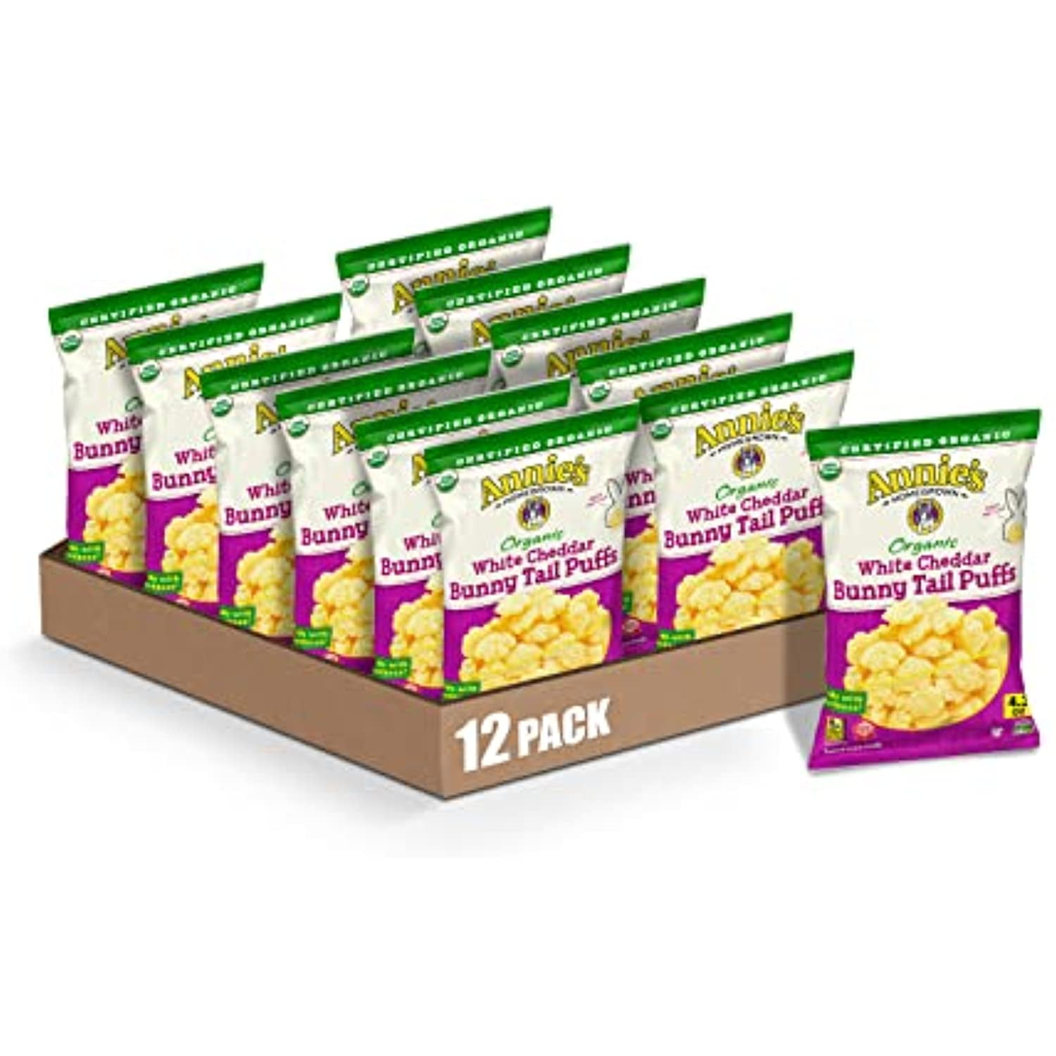 Annies Bunny Tail White Cheddar Cheese Puffs, Certified Organic, 4.3 Oz