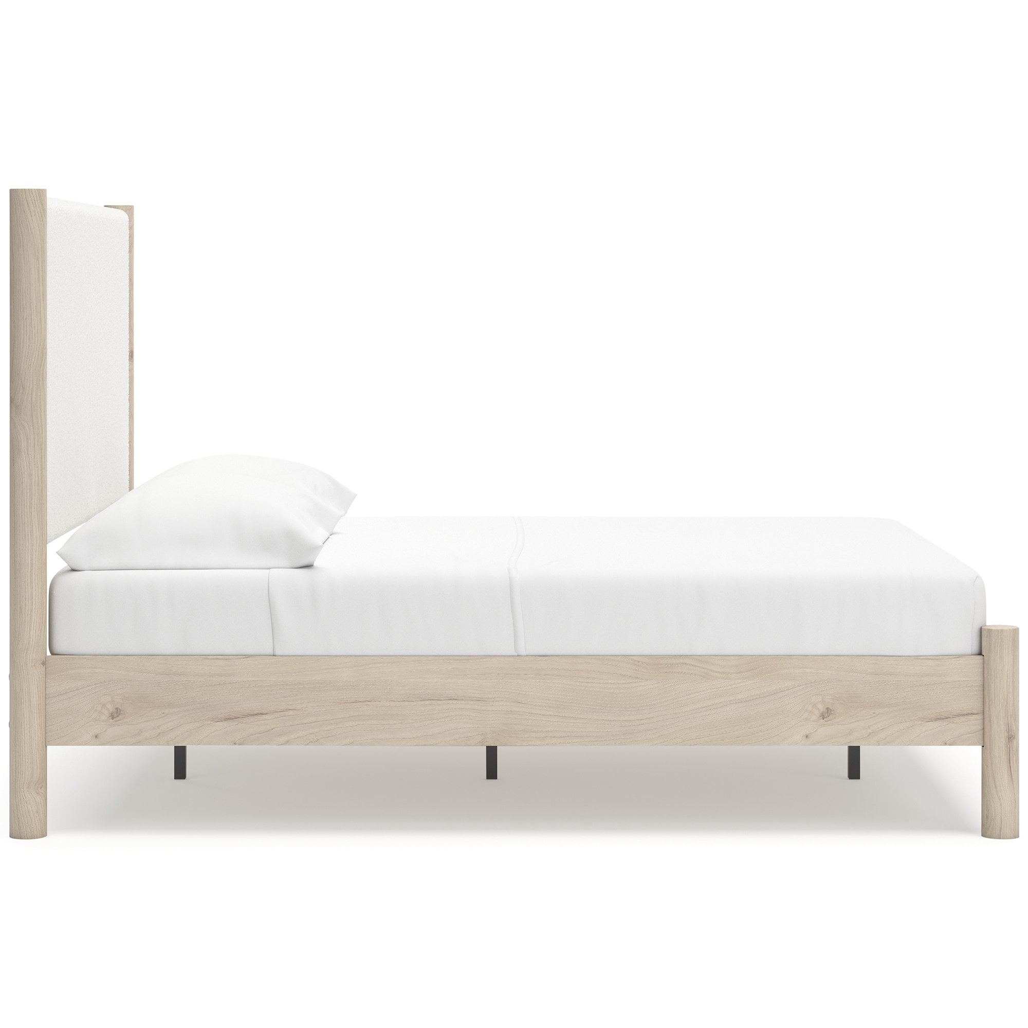 Signature Design by Ashley Cadmori Full Upholstered Panel Bed with Two-Tone Finish and Light Oak Details