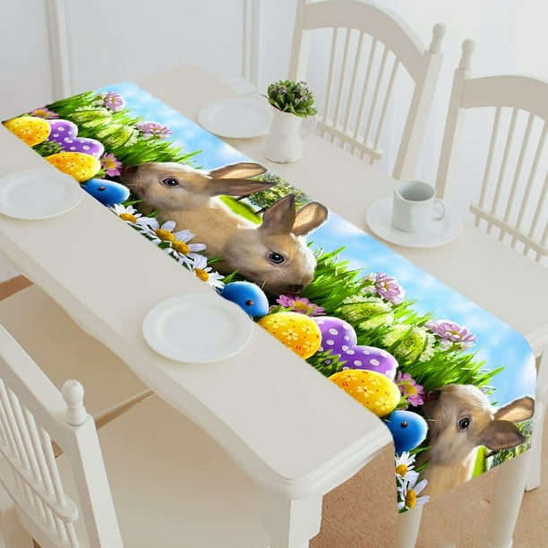 ABPHQTO Art Little Easter Bunny And Easter Eggs Green Grass Table