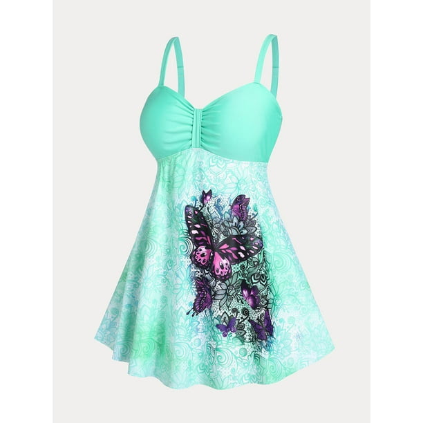 Tankini con Estampado de Mariposa en Talla Extra Rosegal Camisetas tallas grandes