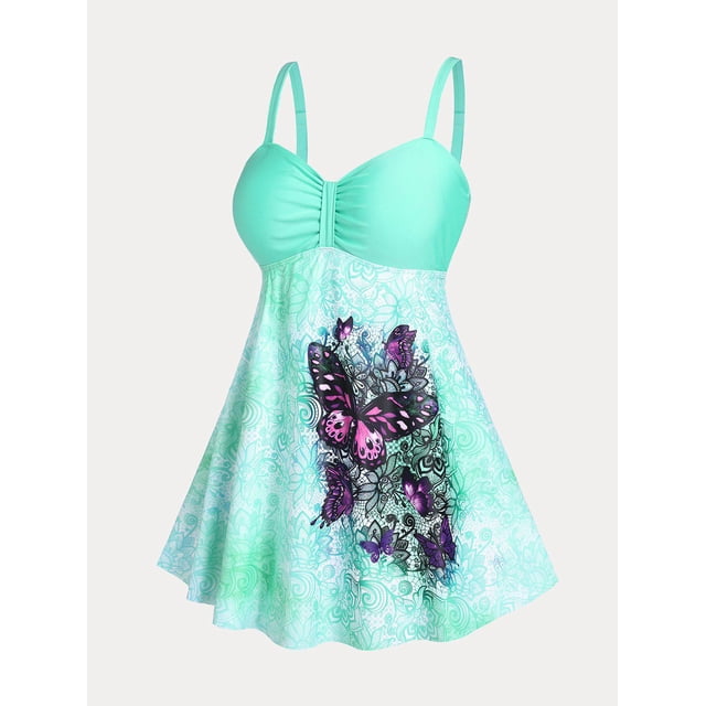 Tankini con Estampado de Mariposa en Talla Extra Rosegal Camisetas tallas grandes