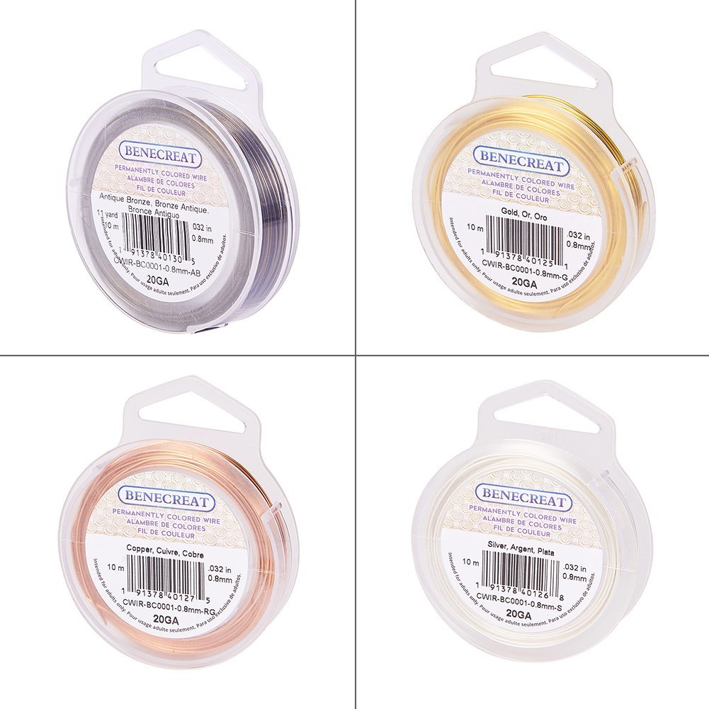 4 Colors Round Copper Wire for Jewelry Making Mixed Color 20 Gauge 0.8mm about 32.8 Feet(10m)/roll 1roll/ color 4 rolls/set