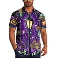 thumbnail image 3 of UVEASISHA Men's Holiday Button Down Shirt New Orleans Short Sleeve Lapel Collar Mardi Gras Shirts Big and Tall Fashion Carnival Party Shirt Purple#1 XL, 3 of 6