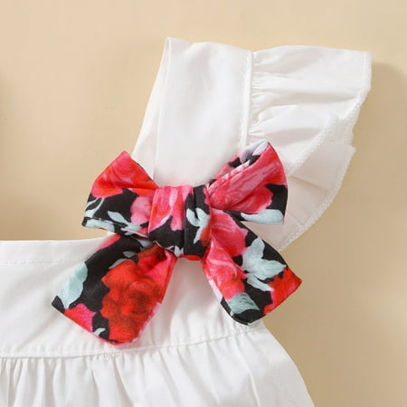 

nsendm Baby Girls Floral Print Sleeveless Tops Vest Shorts Headbands Clothes Kids And Teens Childrenscostume White 3-6 Months