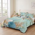 thumbnail image 2 of King Quilt Set 96''x106'', Teal Beach Coastal Lightweight Bedspread Coverlet Set with 2 Pillow Shams, Summer Nautical Coral Shell Botanical Breathable All Season Quilt Bedding for Bedroom/Guest Room, 2 of 9