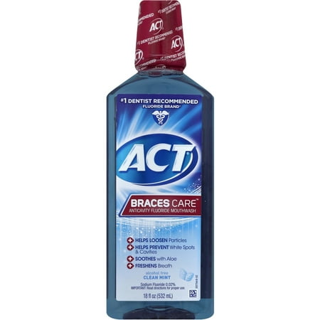(2 pack) ACT Braces Care Anticavity Fluoride Mouthwash, 18 Fl