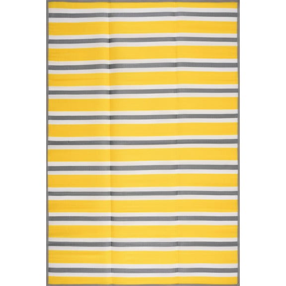 6x9 Waterproof, Reversible Plastic Straw Outdoor Rugs for Patios | Also for Camping, RV, Deck, Porch, Balcony, Camp, Patio | Yellow, Stripes | Size: 5'11'' x 8'11''