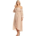 thumbnail image 3 of Womens Casual Boho Long Sleeve Off Shoulder Renaissance Peasant Dress, Beige, Small, 3 of 5