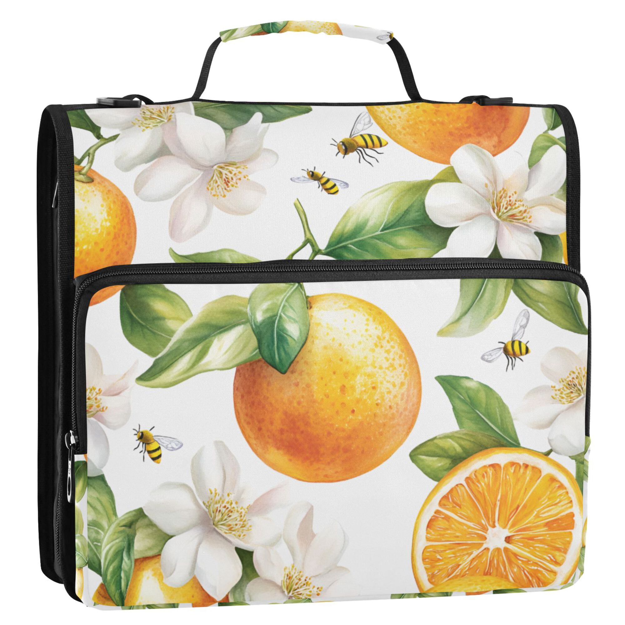 FORMRS Zipper Binder with Shoulder Strap 2-inch Ring 500 Sheet Capacity File Bag, Floral Watercolor Oranges