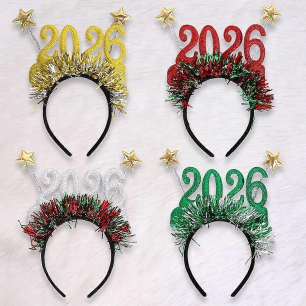 4pcs New Years Eve Hairband: New Years Decorations 2026 - Outfit Accessories - Glitter 2026 Star Hair Accessories For Parties