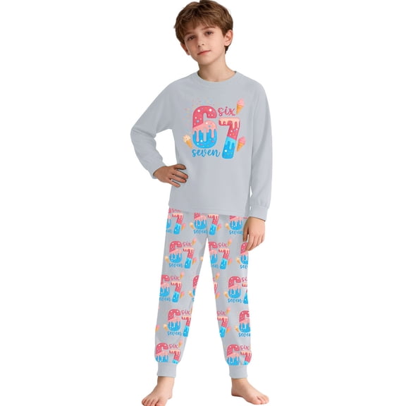 Kids Outfits Set 6 7 Six Seven Letter Outfits Set Comfortable Girls 67 Doodle Print Long Sleeve Homewear Soft Two Piece Sleepwear Light Gray 2-3 Years