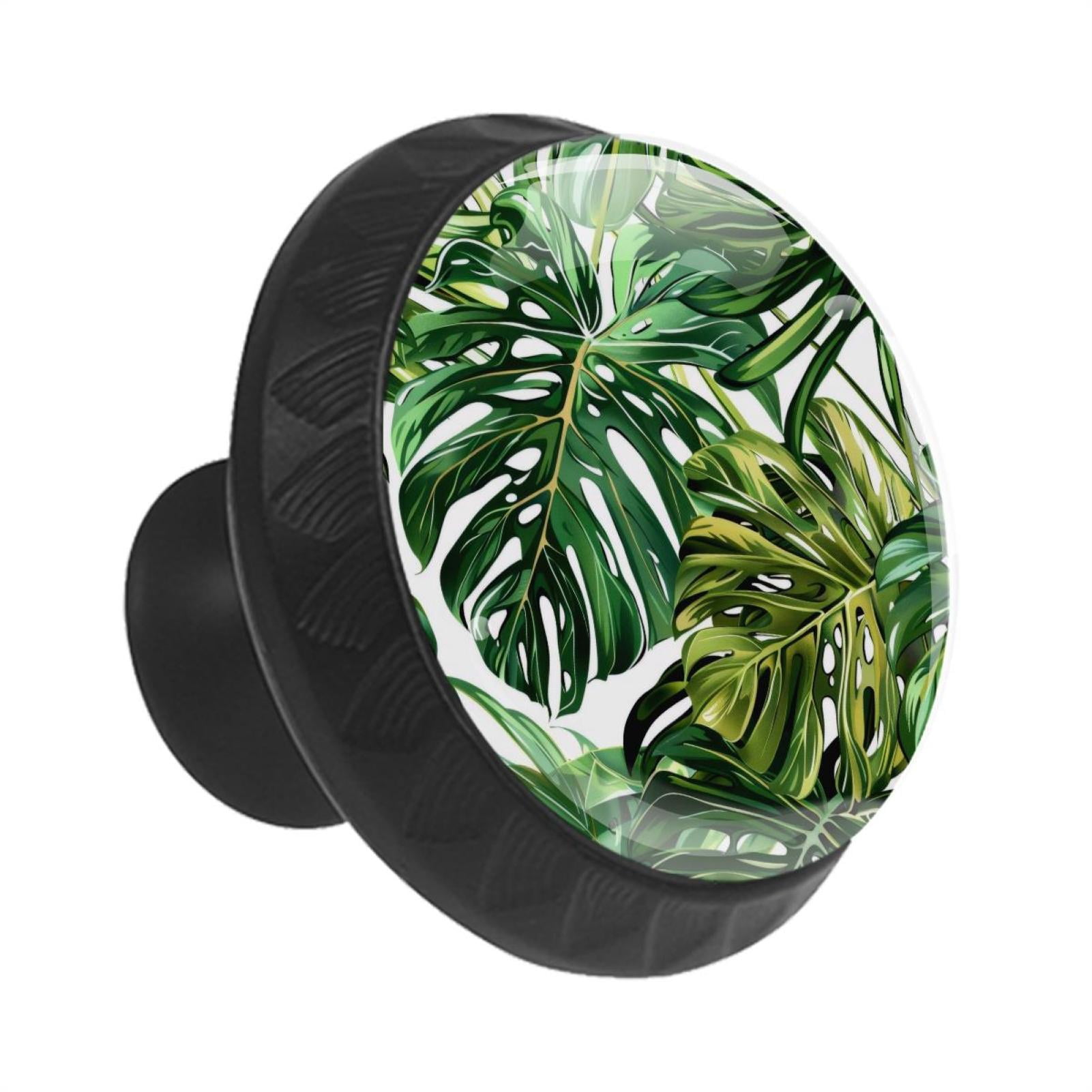 12 Pcs Cabinet Knobs Green Tropical Forest Botanical Background, Round Crystal Glass Drawer Dresser Wardrobe Handles Pulls Door Cupboard Hardware Knob with Screws for Home Kitchen