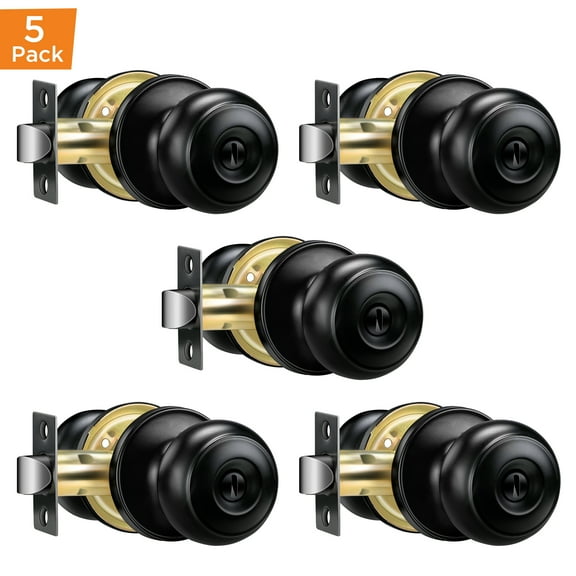 Door Knobs with Lock, 5/10Pack Door Handle Locks for Interior, Bedroom & Bathroom, Privacy Black Door Knob for Left-handed & Right-handed Doors