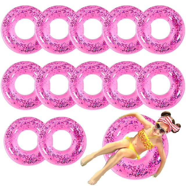 12 anillos flotantes para piscina Relaxgiant con purpurina rosa, 61 cm