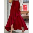 thumbnail image 2 of Women'S Casual Plaid Mermaid Maxi Skirt A Line Irregular Ruffle Hem Fishtail Long Skirt Wine Red XXL, 2 of 5