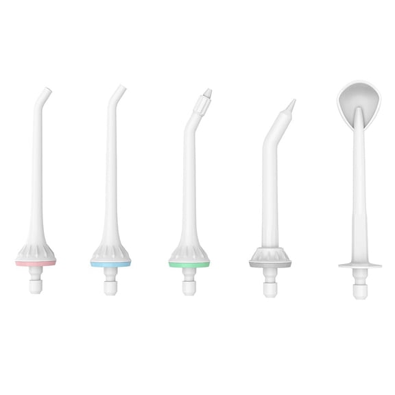 Water Flosser Replacement Tips Set, 5PCS Oral Irrigator Nozzles Accessories Including Standard Orthodontic Periodontal Pocket Tongue Cleaner Tips Compatible with RUMFFLYE Water Flosser White