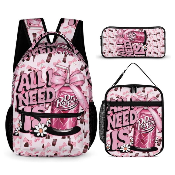 Dr.Pepper Three-Piece Backpack Set: Includes A High-Quality Backpack Lunch Bag And Pencil Case One size