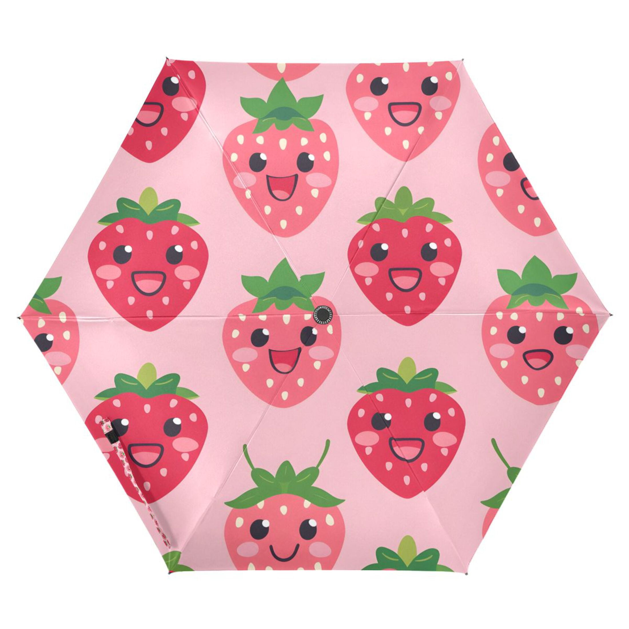 Compact Sun Umbrella Windproof Travel Umbrellas for Rain Strong Portable UV Protection Lovely Strawberry