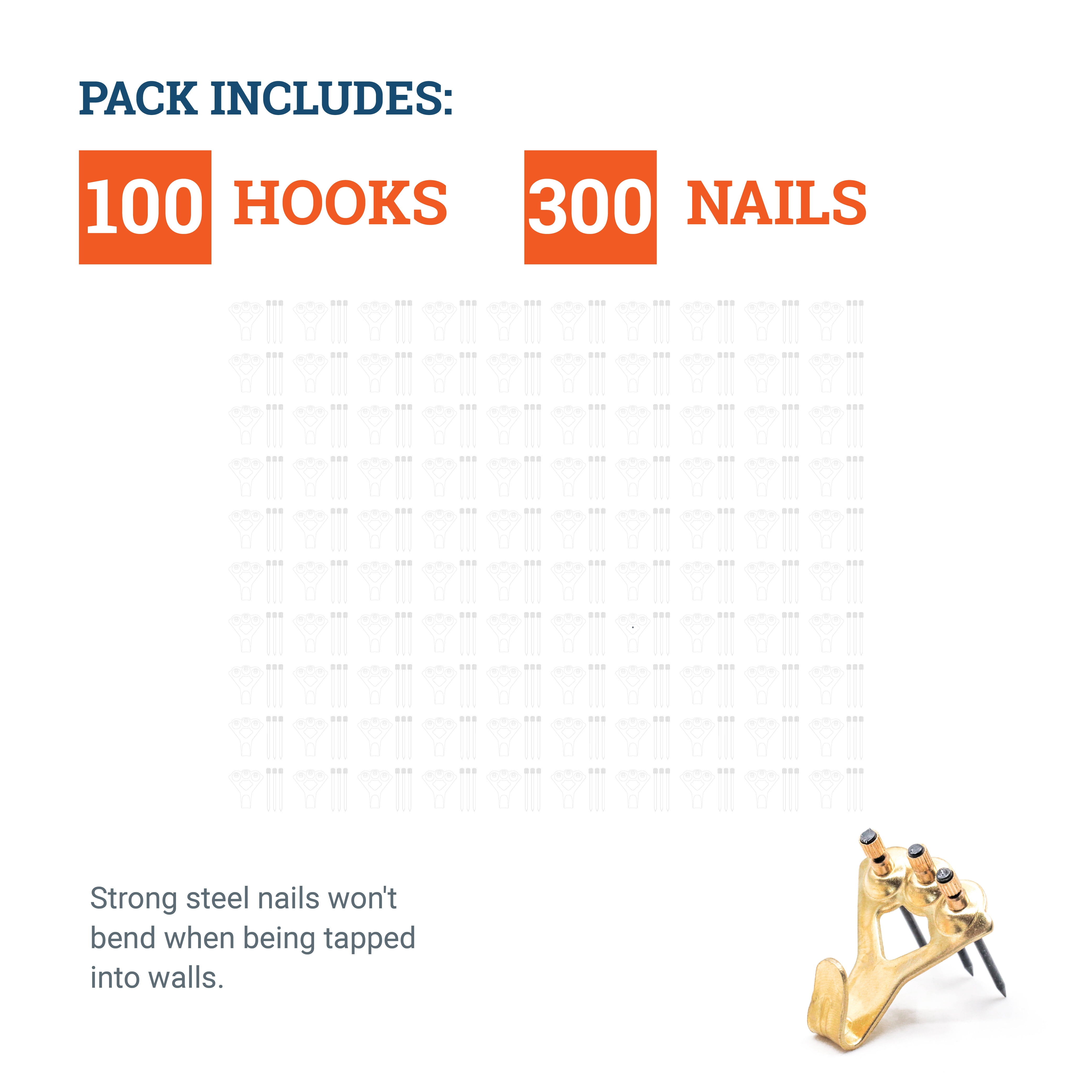 Picture Hang Solutions Brass Picture Hook with Nails 100-lb Capacity 100 Pieces per Pack