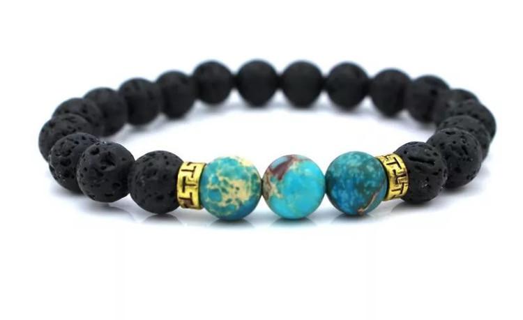 UINKE Unisex Natural Lava Rock Stones Chakras Yoga Energy Bracelet Charm Stretch Beaded Bangle Birthday Gift for Men Women,Black