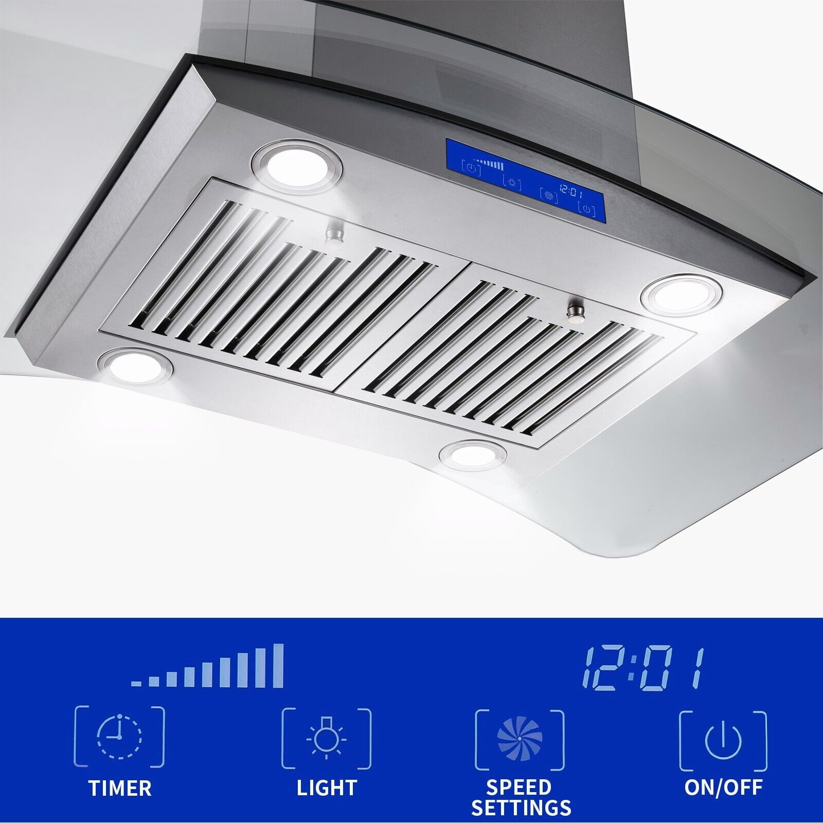 30 inch Island Mount Range Hood 700CFM Stainless Steel Touch Control Kitchen Vent Hood Island Range Hood 30 Inch 700 CFM Gesture & Touch Control Ceiling Mount Stainless Steel Kitchen Vent Hood, Kitch