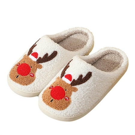 

Women s Christmas Reindeer Slippers Winter Animal Fuzzy House Shoes