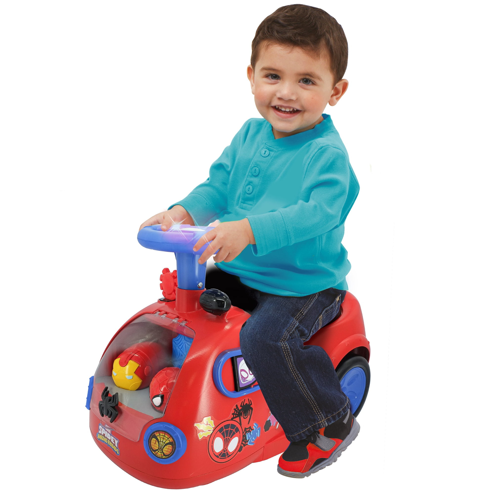 Kiddieland: Zoom n' Go Activity Ride-On - Spidey - Marvel Lights & Sounds Foot-To-Floor Vehicle, 2 Superhero Toy Zooms, Storage Seat, Toddler 12-36mo