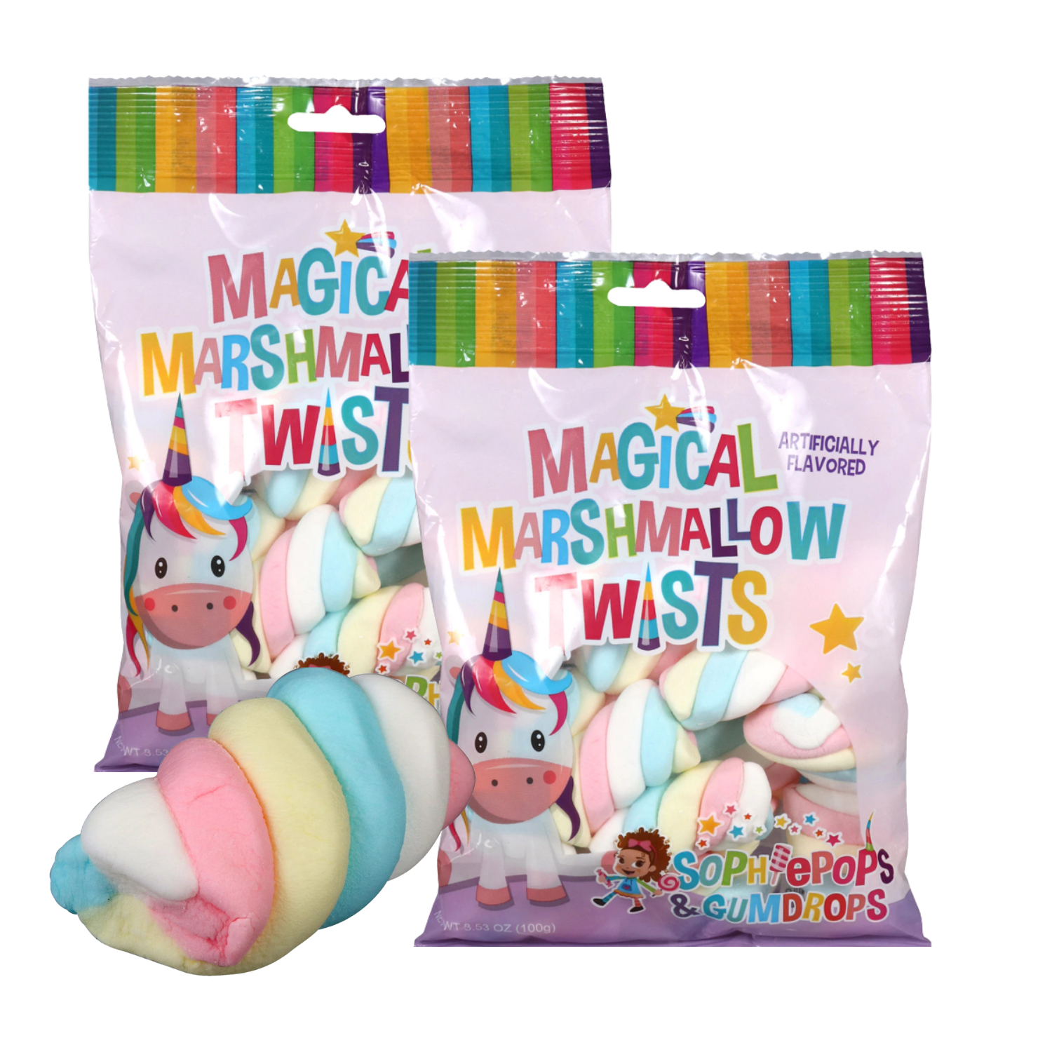 Marshmallow Twists Candy 3.53oz. Bag with Swirled Rainbow Colors Great