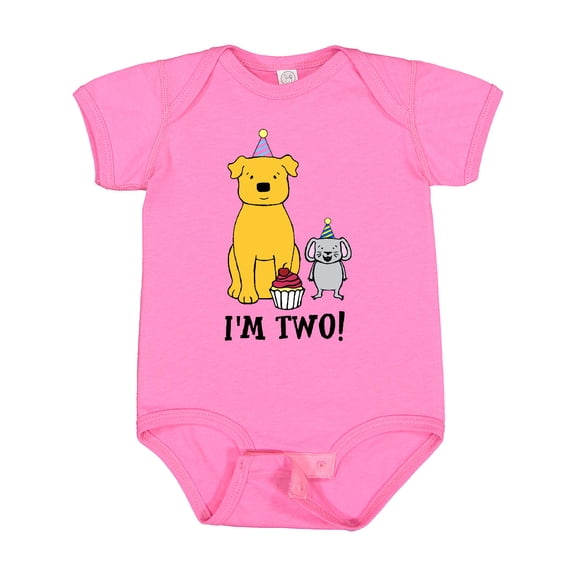 Inktastic I'm Two Years Old with Dog and Mouse Boys or Girls Baby Bodysuit