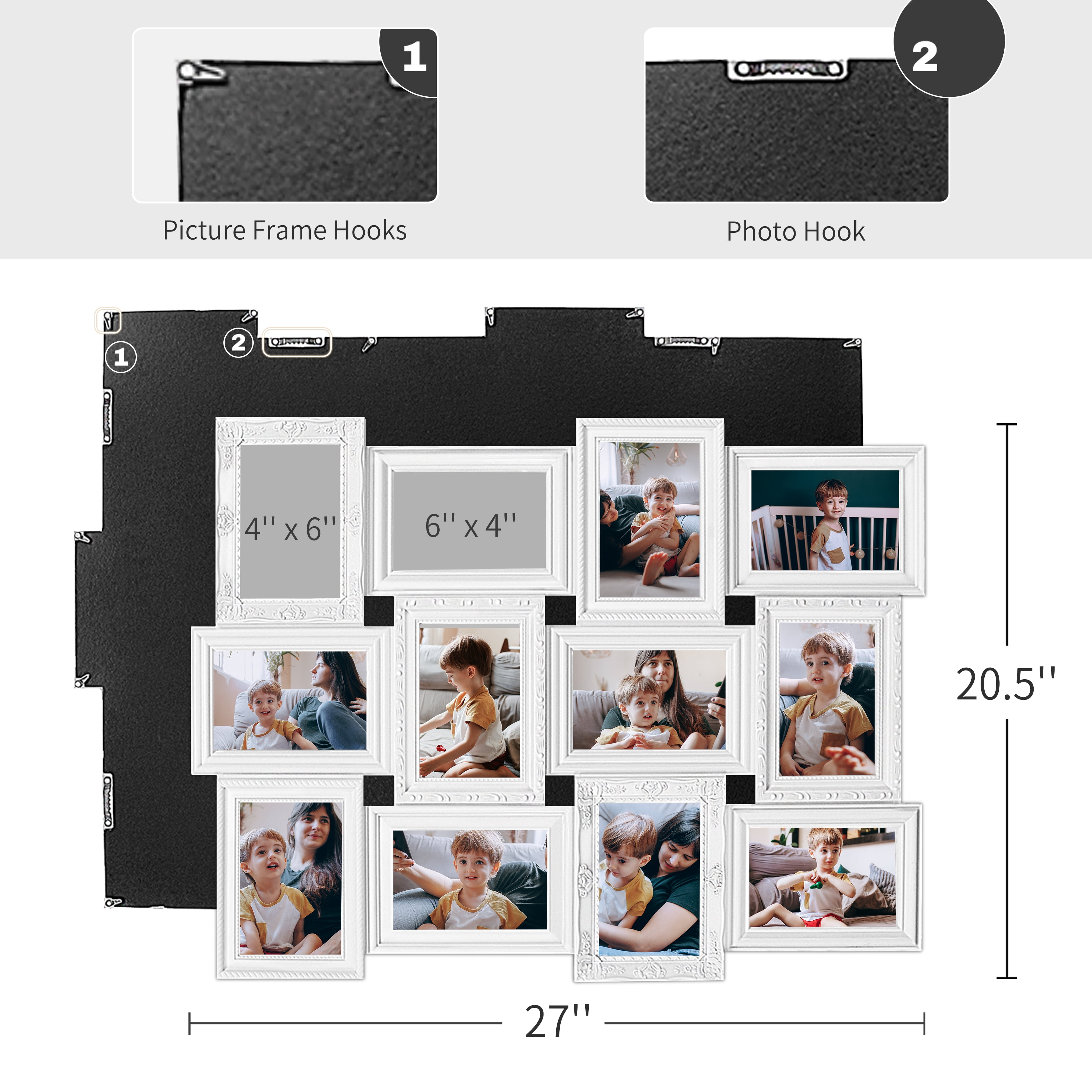 12 Opening Collage Photo Frame 6" x 4" Gallery Wall Hanging Picture Frame  White
