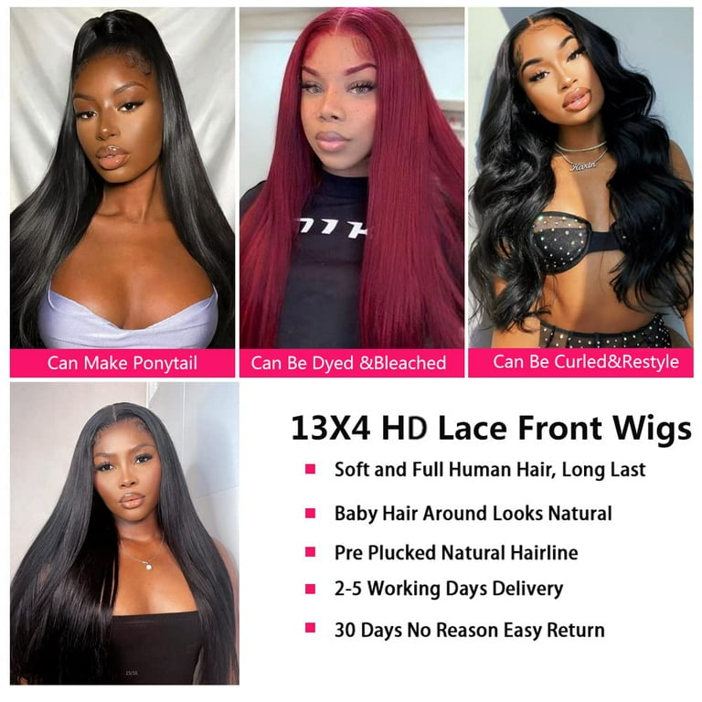  Straight Lace Front Wigs Human Hair 180% Density 13x4 HD Lace  Front Wigs for Black Women 26inch Pre Plucked with Baby Hair Transparent  Glueless Brazilian Straight Lace Frontal Wigs Natural