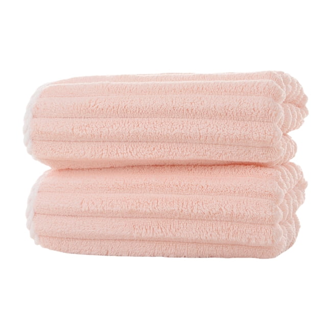 Pink Solid Color Fleece Towel Enlarged Thickened Super Absorbent Corduroy Face Towel With Lanyard 100 Percent Polyester Material Pink Color 13.70 X 29.50 Inches