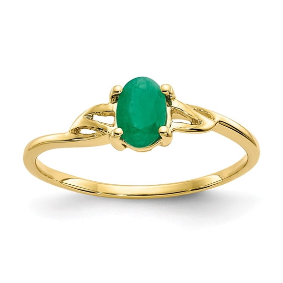 10K Yellow Gold Ring Band with Stones (05) May Emerald Oval Green