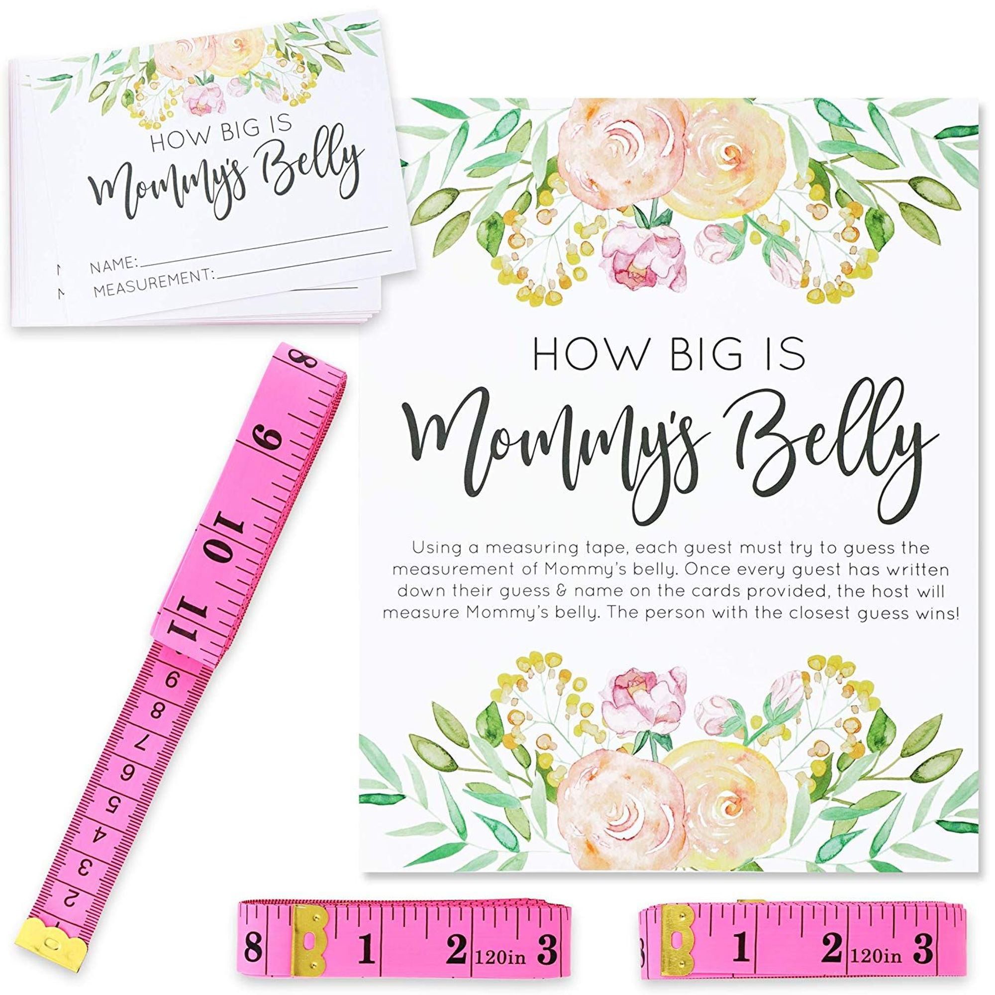 guess-mommy-s-belly-tummy-size-floral-baby-shower-game-set-24-guests