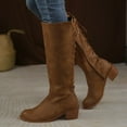 thumbnail image 3 of Rokment Knee High Boots for Women with Back Strappy 2025 Vintage Fall Winter Chunky Mid Heel Zip up Wide Calf Tall Riding Boots Brown Size 6.5, 3 of 6