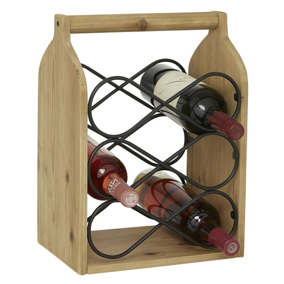 DecMode 15" x 11" Brown Wood Rustic Wine Holder